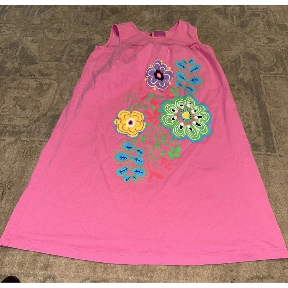 Hanna Andersson Pink Dress Youth Girls 140 US 10 Blue Floral Graphic Sleeveless